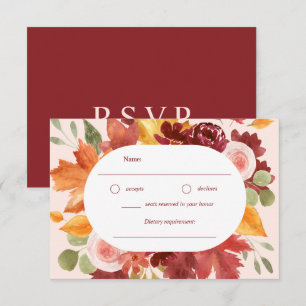 Boho Romantic Floral Burgundy Fall Wedding RSVP Card