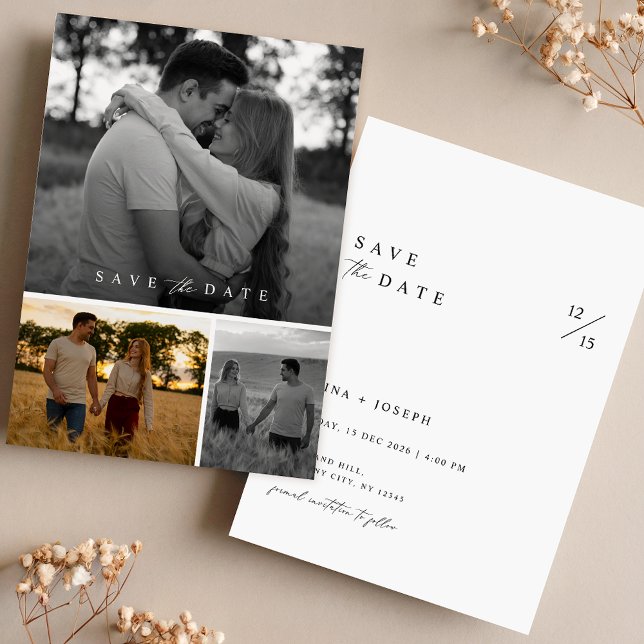 Boho Romantic Photo Collage Wedding Save The Date Invitation (Creator Uploaded)