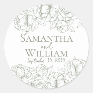 Boho Romantic Sage Green Floral Modern Wedding Classic Round Sticker