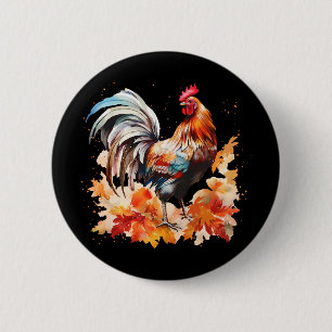 Boho Rooster Chicken Autumn Leaves Thanksgiving Da 6 Cm Round Badge