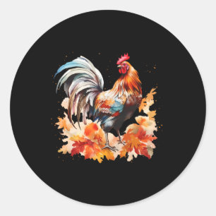 Boho Rooster Chicken Autumn Leaves Thanksgiving Da Classic Round Sticker