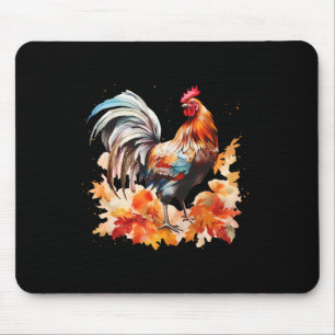 Boho Rooster Chicken Autumn Leaves Thanksgiving Da Mouse Mat