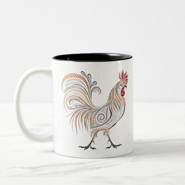 Boho Rooster Two-Tone Coffee Mug (Left)