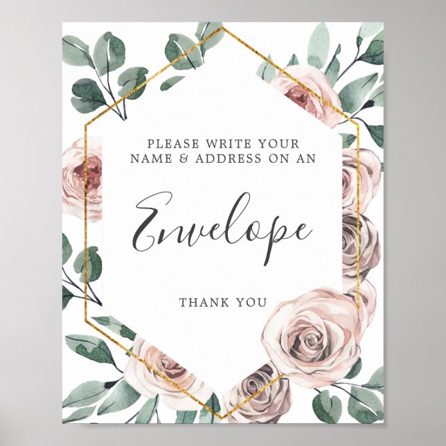 Boho Rose Baby Shower Address Envelope Sign (Front)
