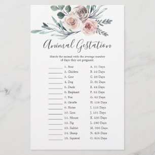 Boho Rose Baby Shower Animal Gestation Game