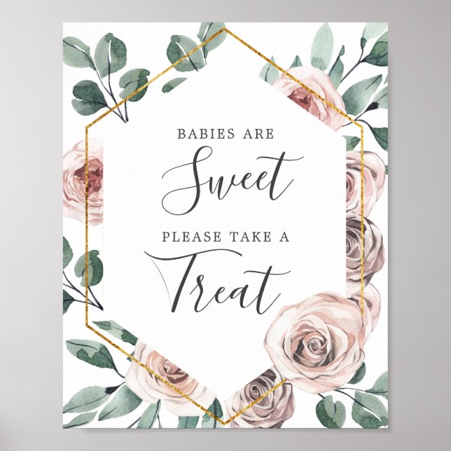 Boho Rose Baby Shower Babies Are Sweet Sign (Front)
