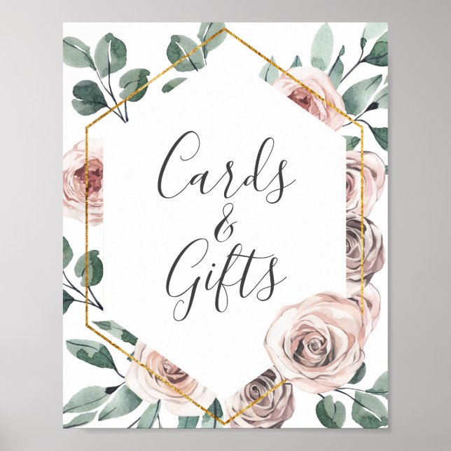 Boho Rose Baby Shower Cards and Gifts Sign (Front)