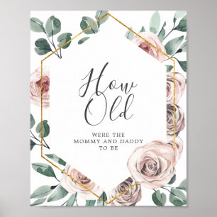 Boho Rose Baby Shower How Old Were Mummy and Daddy Poster