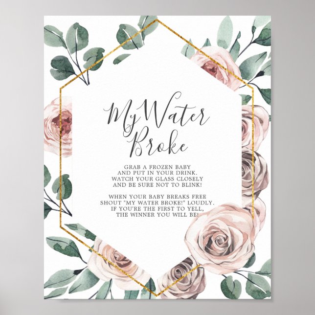 Boho Rose Baby Shower My Water Broke Game Poster (Front)