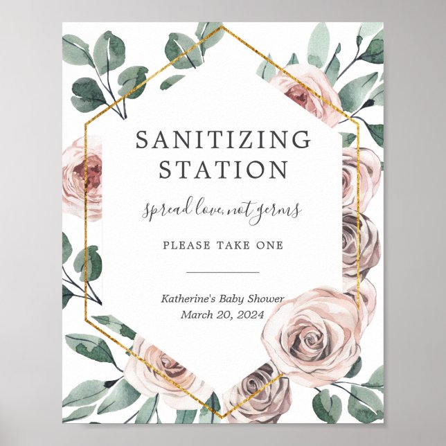 Boho Rose Baby Shower Sanitizing Station Sign (Front)