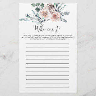 Boho Rose Baby Shower Who Am I Game