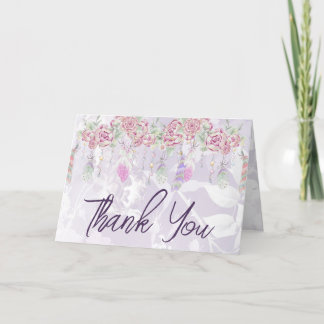 Boho Rose & Feathers Watercolor Floral Thank You Card