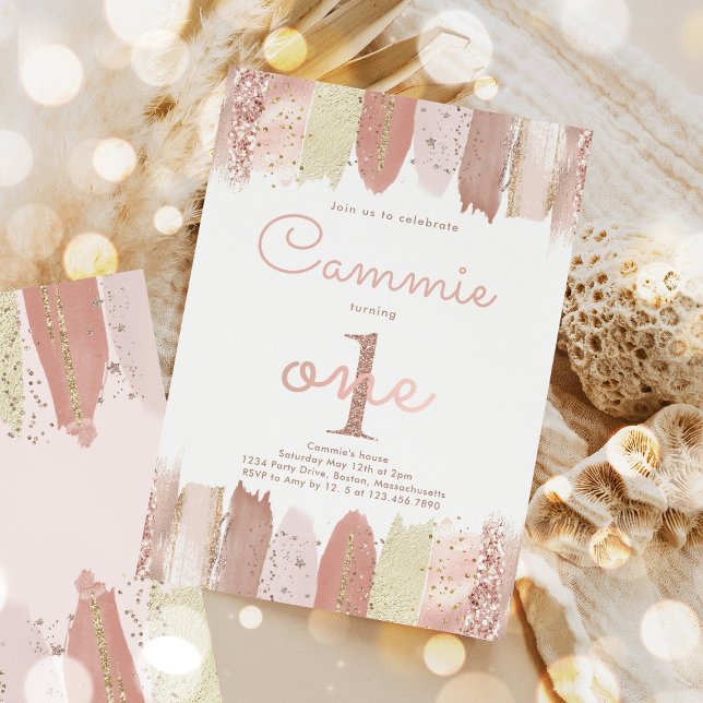 Boho Rose Gold Blush Rainbow 1st Birthday Party Invitation (Creator Uploaded)