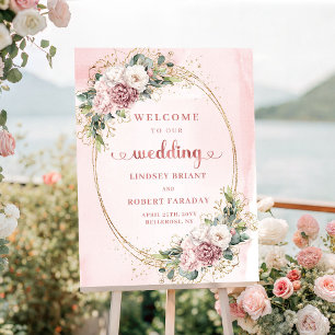 Boho Rose Gold Dusty Pink Floral Wedding Welcome Poster
