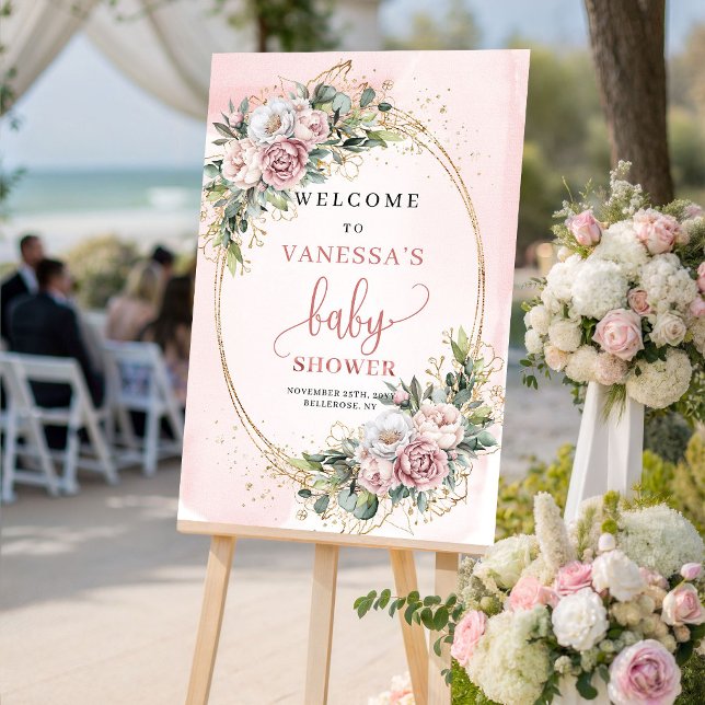 Boho Rose Gold Floral Baby Shower Welcome Sign (Boho Rose Gold Floral Baby Shower Welcome Sign)