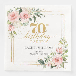 Boho rose gold floral eucalyptus 70th birthday napkin