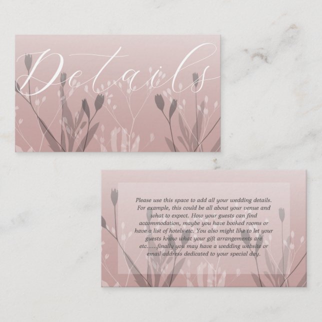 Boho Rose Gold Foliage Wedding Details  Enclosure Card (Front/Back)
