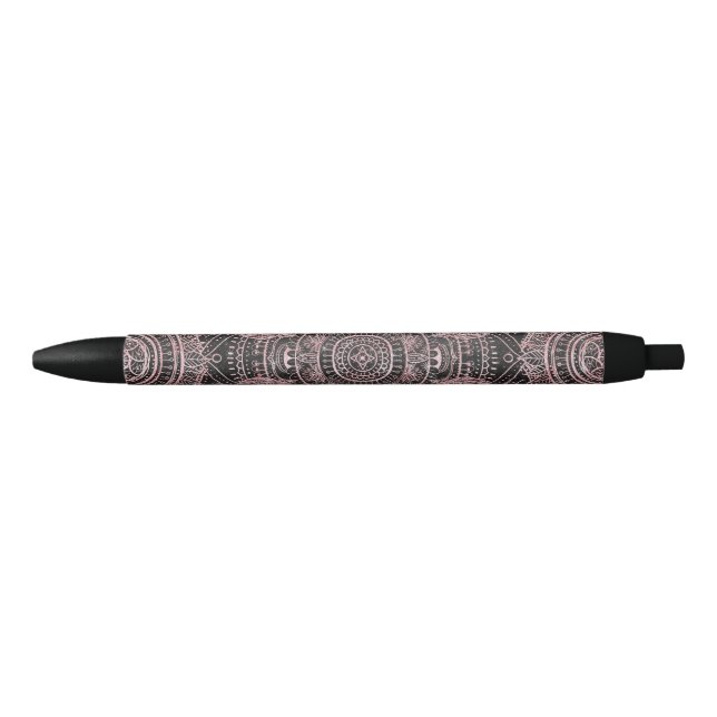 Boho Rose Gold Gray Mandala Elegant Design Black Ink Pen (Front)