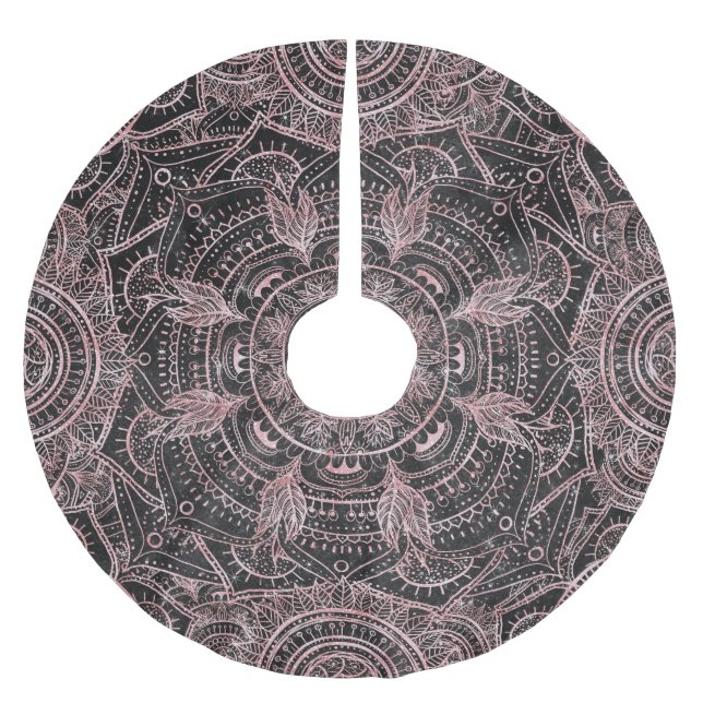 Boho Rose Gold Gray Mandala Elegant Design Brushed Polyester Tree Skirt (Front)