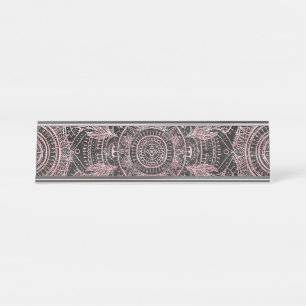 Boho Rose Gold Gray Mandala Elegant Design Desk Name Plate