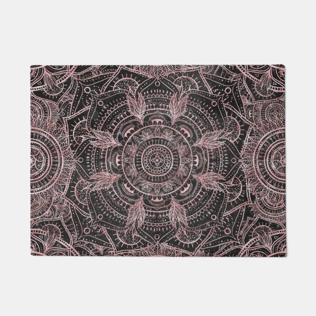 Boho Rose Gold Gray Mandala Elegant Design Doormat (Front)
