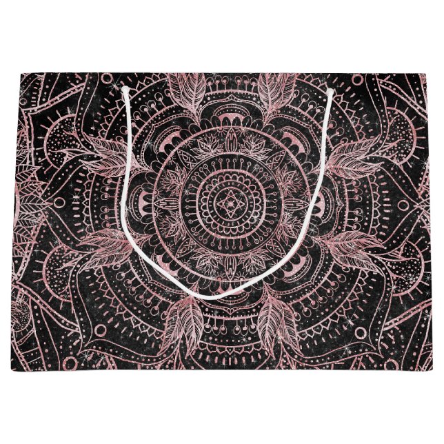 Boho Rose Gold Gray Mandala Elegant Design Large Gift Bag (Front)