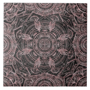 Boho Rose Gold Gray Mandala Elegant Design Tile