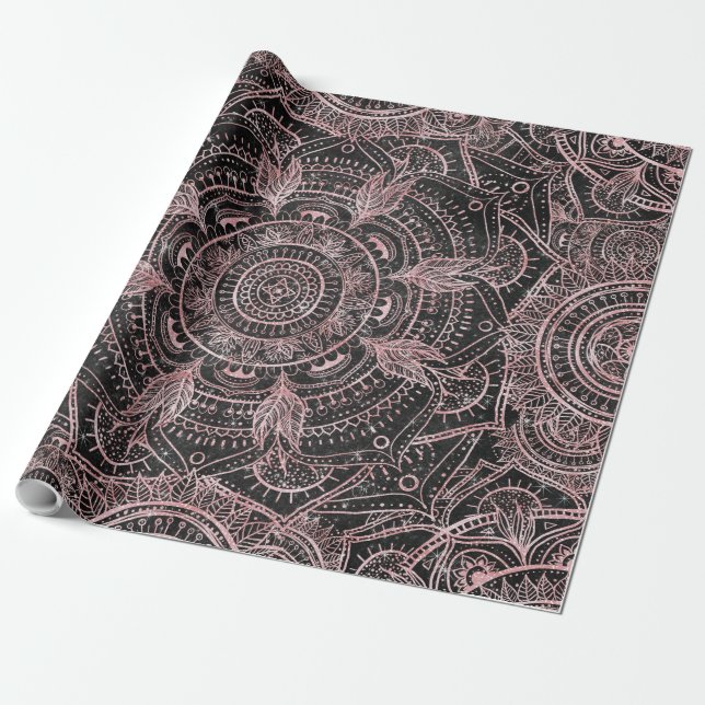 Boho Rose Gold Gray Mandala Elegant Design Wrapping Paper (Unrolled)