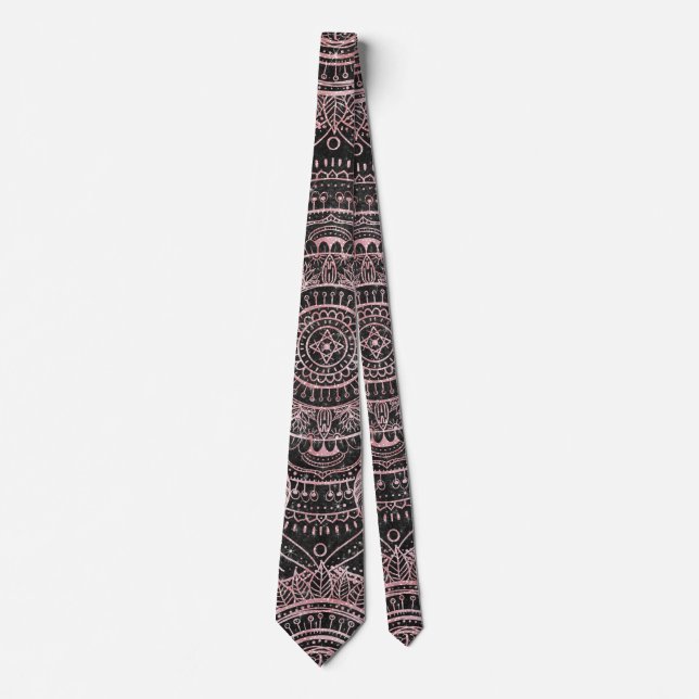 Boho Rose Gold Grey Mandala Elegant Design Tie (Front)