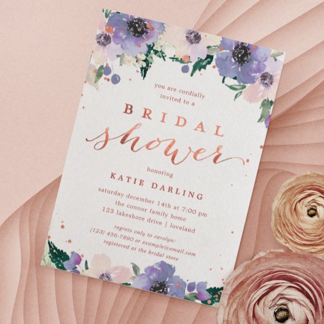 Boho Rose Gold & Lavender Bridal Shower Invitation (Creator Uploaded)