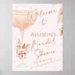 Boho Rose Gold Message Bridal Shower Welcome  Poster<br><div class="desc">Boho Pampas Rose Gold Glass Bridal Shower Welcome Sign Delicate and modern watercolor brunch and bubbly bridal shower welcome sign featuring a bohemian floral arrangement with pampas grass. The design also features a champagne glass and a modern calligraphy faux rose gold heading and message for guests. This is a sweet...</div>