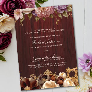 Boho Rose Islamic Muslim Motif Wedding Invitation
