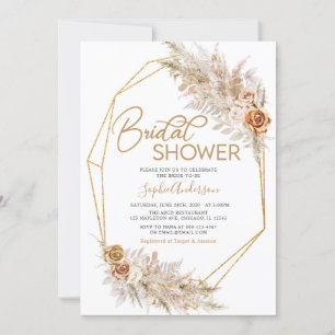 Boho Rose Pampas Grass Bohemian Bridal Shower Invitation