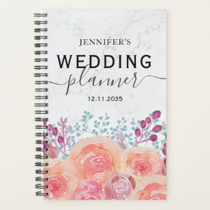 Boho Rose Watercolor Burnt Orange Wedding  Planner