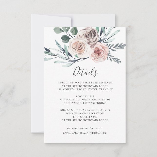 Boho Rose Wedding Details Card (Front)