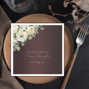Boho Roses and Elegant Burgundy Wedding Napkin