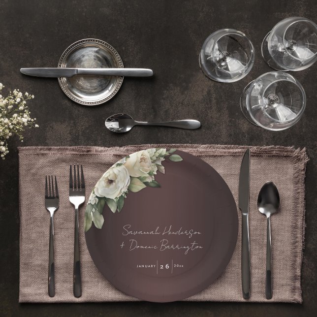 Boho Roses and Elegant Burgundy Wedding Paper Plate (Creator Uploaded)