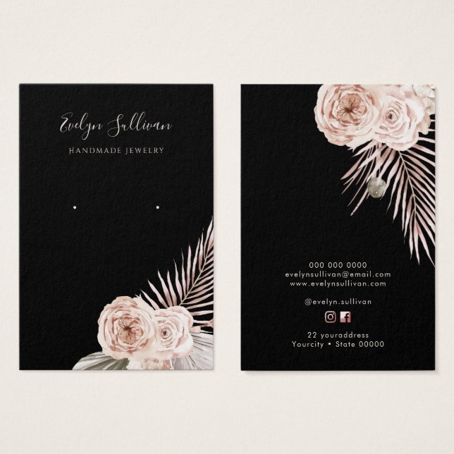 Boho roses black earring display card (Front & Back)