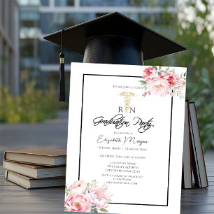 Boho Roses Black Frame RN Nurse Graduation Party  Invitation