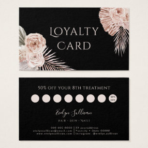 Boho roses black loyalty card