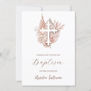 Boho Roses Bouquet Baptism Invitation
