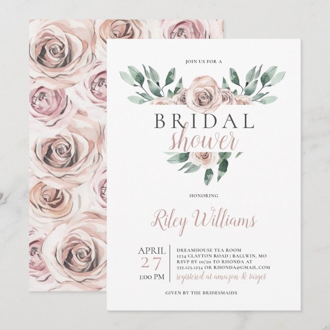 Boho Roses Bridal Shower Invitation (Front/Back)