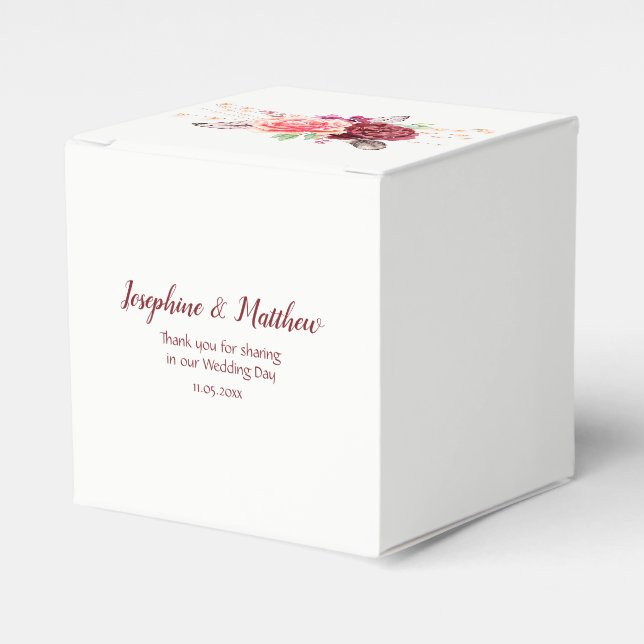 Boho Roses Feathers Lights Wedding Favour Box (Front Side)