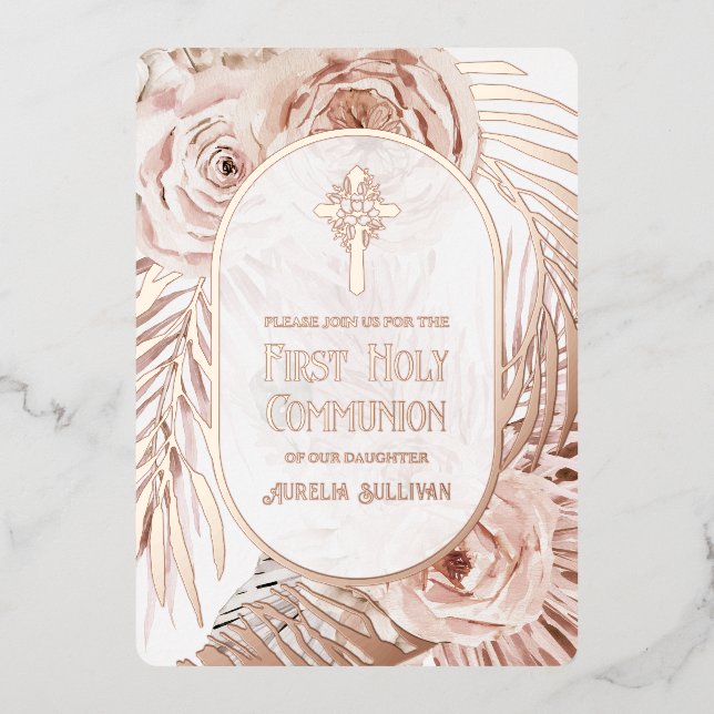 Boho Roses Floral Cross First Holy Communion (Front)