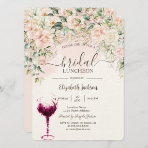Boho Roses,Wine Glass Bridal Luncheon Invitation