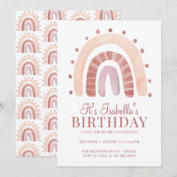 Boho Rosy Pink Brown Rainbow Kid's Birthday Party 