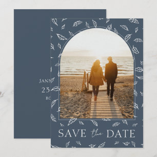Boho Royal Blue Opulence Leaves Photo Wedding Save The Date