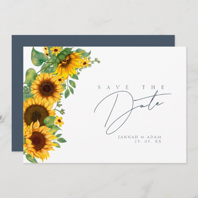 Boho Royal Blue Opulence Sunflower Wedding Save The Date (Front/Back)