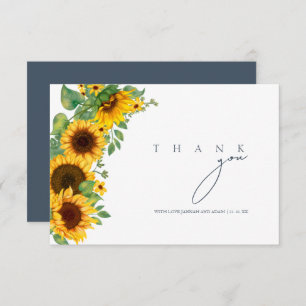 Boho Royal Blue Opulence Sunflower Wedding Thank You Card