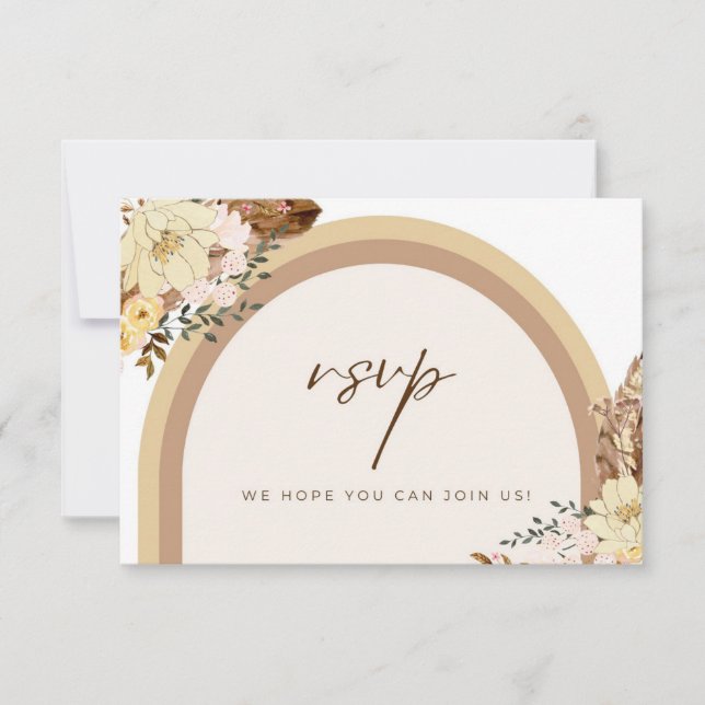Boho RSVP Card Floral Neutral Colour Enclosure Car (Front)